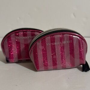 Victoria's Secret Glittery Pink Striped Cosmetic Bag